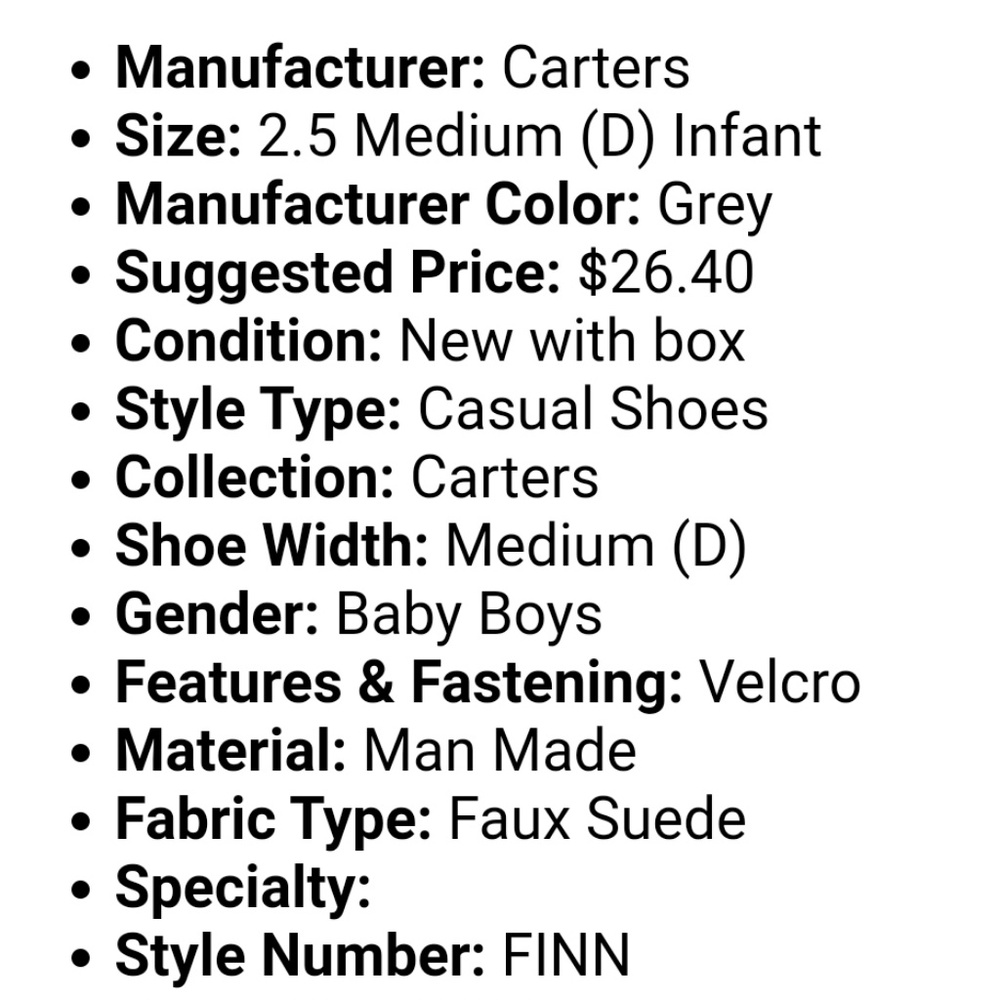 NWT CARTERS Baby shoes. 2.5 6-9 months - Picture 2 of 7